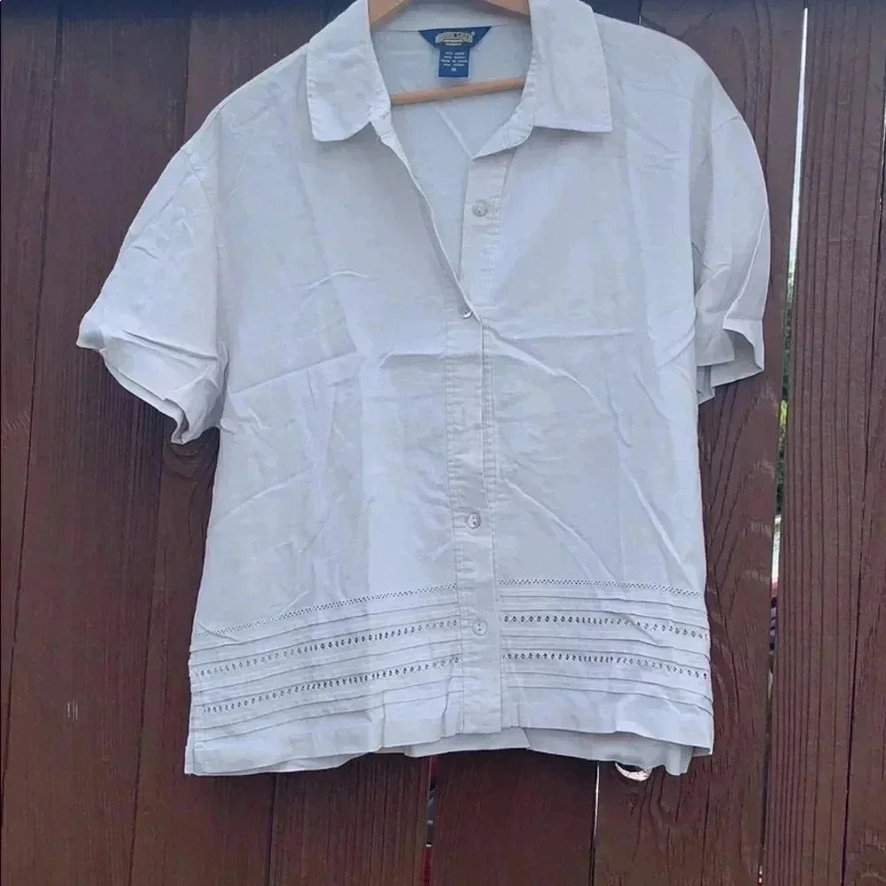 silver Lake tan ladies Button down Blouse Size M